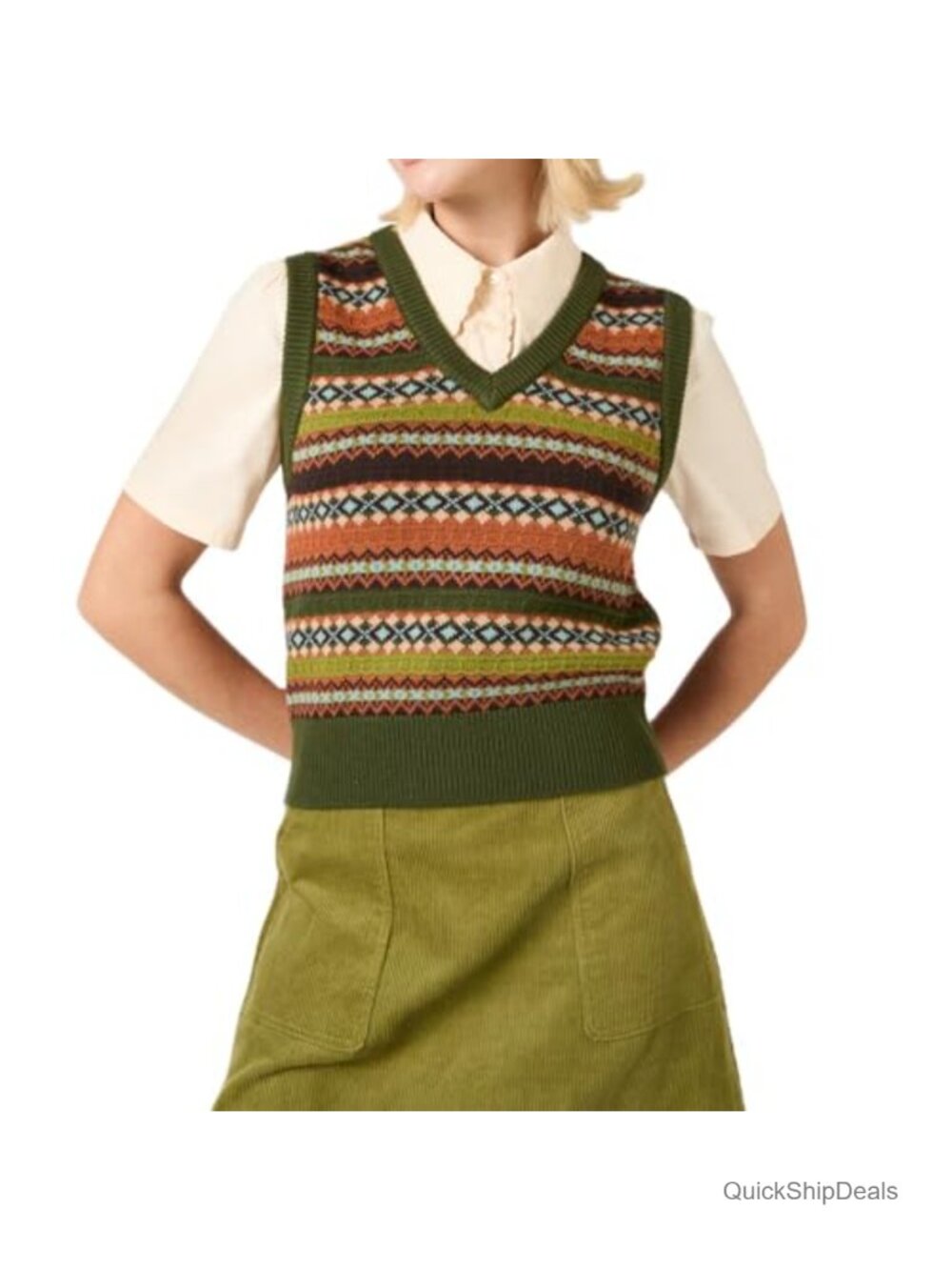 Vintage Knit Crop Sweater Vest Sleeveless V Neck Slim Fit Preppy